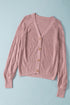 Bishop Sleeve V-Neck Drop Shoulder Button Front Knit Cardigan Sweater